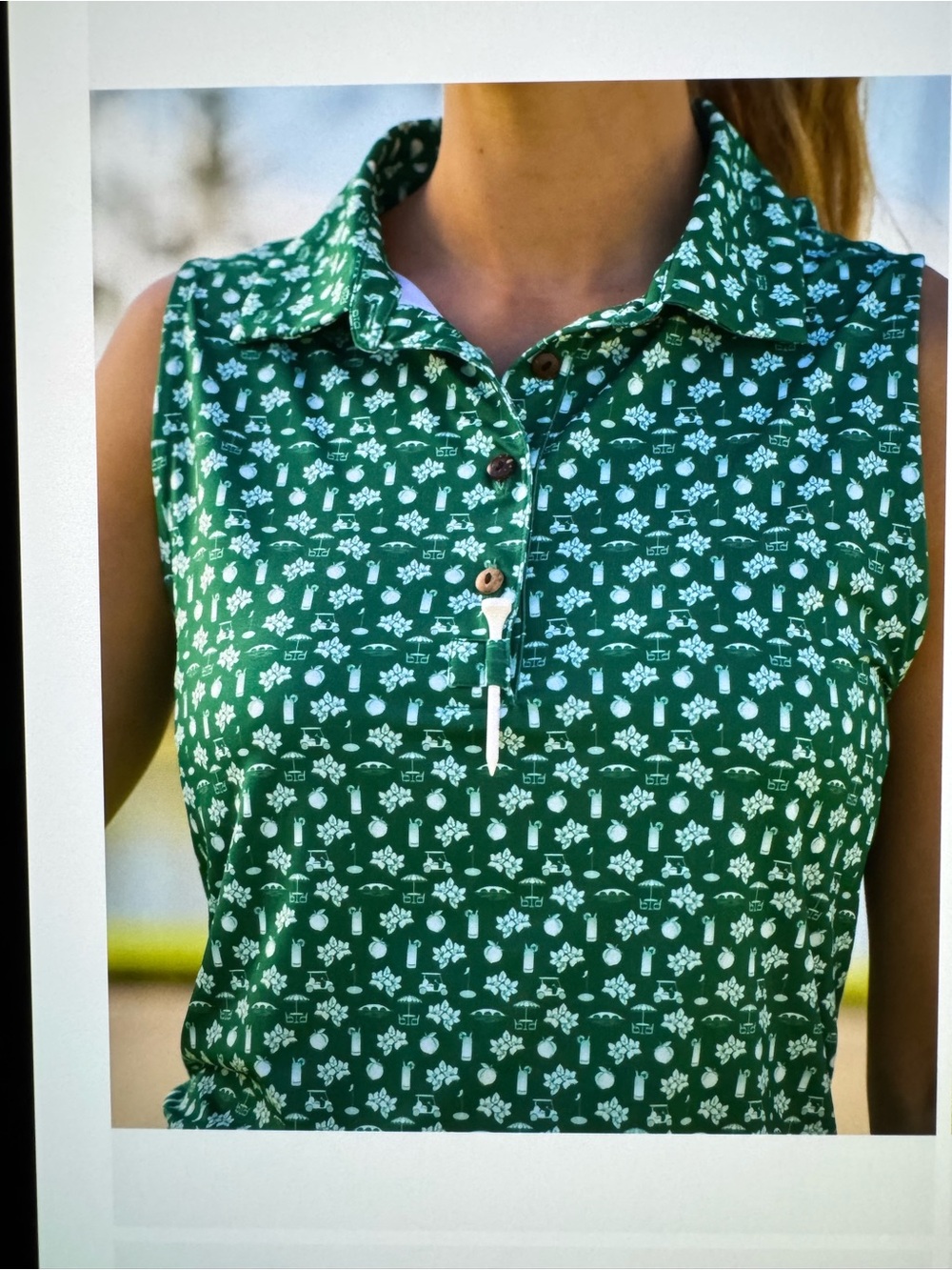 Kenny Flowers Green and White Floral Printed Sleeveless Golf Polo Sz XL